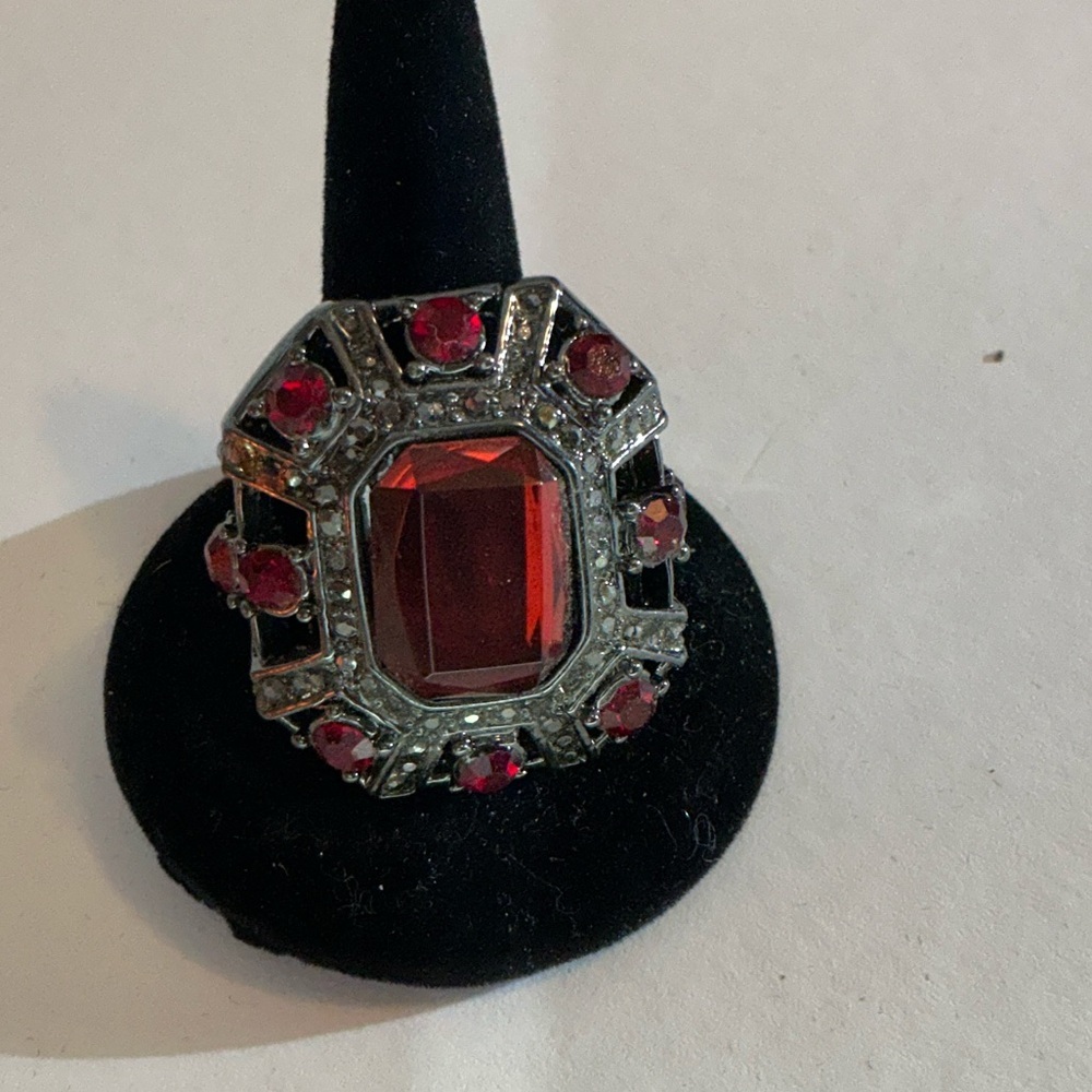 Neiman Marcus Silver Ring with Red Gemstones